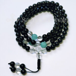 Fekete obszidián Hegyikristály ásvány mala jáde osztókkal SAMADHI MALA