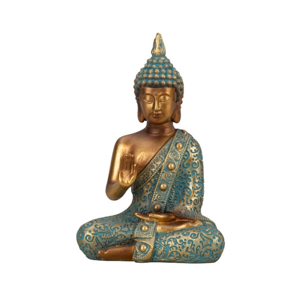 Buddha szobor türkiz-arany színű közepes méretű (14 cm magas)