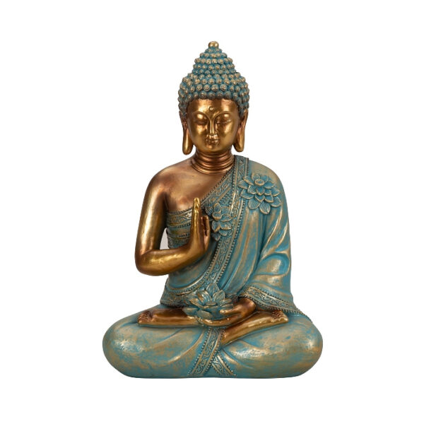 Buddha szobor türkiz-arany színű nagy méretű (31 cm magas)