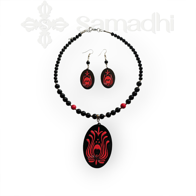 Magyar motívumos kézműves fekete-piros ásvány ékszer szett - Image 2