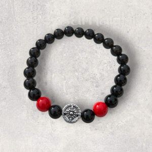 Obszidián-Korall ásvány karkötő dupla dordzse osztóval